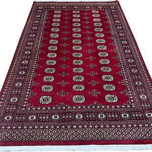 5.6X8 Red Color Bokhara Rug - 1.70x2.50 Rug - Table Rug - Wool Rug - Living Room Rug - Hand knotted Rug - Area Rug - Washable Rug