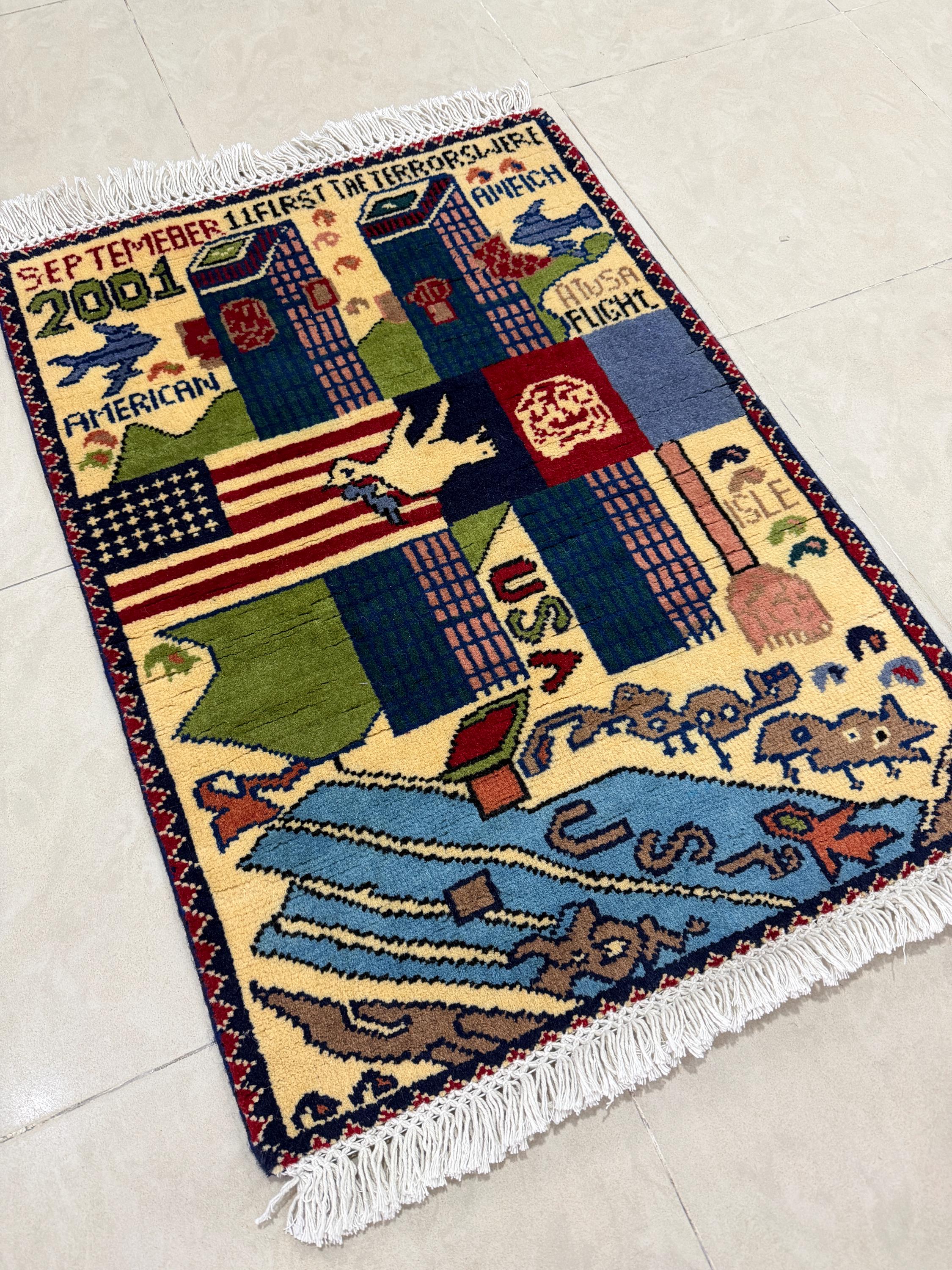 2x3 Ft Afghan War Rug – 9/11 Theme, Handmade Wool - Etsy