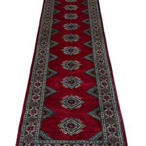 2.6x11 Red Color Bokhara Rug - Runner Rug - Hallway Rug - Luxury Rug - Bukhara Rug - Fine Quality Rug - Woolen Rug - Afghan Rug
