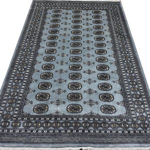 5.6X8 Silver Color Bokhara Rug - 1.70x2.50 Rug - Table Rug - Wool Rug - Living Room Rug - Hand knotted Rug - Area Rug - Washable Rug