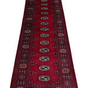 2.6x10 Red Color Bokhara Rug - Runner Rug - Hallway Rug - Luxury Rug - Bukhara Rug - Fine Quality Rug - Woolen Rug - Afghan Rug