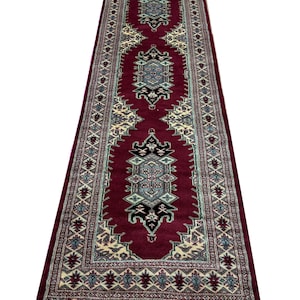 2.6x9 Red Color Bokhara Rug - 0.80x2.75 cm Rug - Hallway Rug - Stairs Rug - Bukhara Rug - Runner Rug - Woolen Rug - Afghan Rug