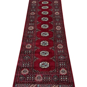 2.6x7 Red Color Bokhara Rug - 0.80x210 cm Rug - Hallway Rug - Stairs Rug - Bukhara Rug - Runner Rug - Woolen Rug - Afghan Rug - Silver Rug
