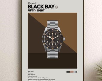 The Iconic&#39; Watch Print Series - Tudor Black Bay Fifty-Eight, Black