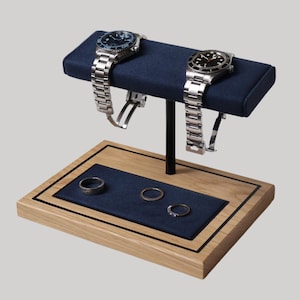 The Foxton Watch Stand MKII - Marine Blue & European White Oak