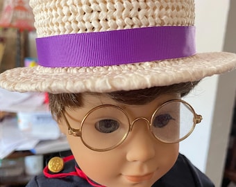 Sombrero canotier estilo victoriano y eduardiano para muñecas americanas de vinilo de 18”