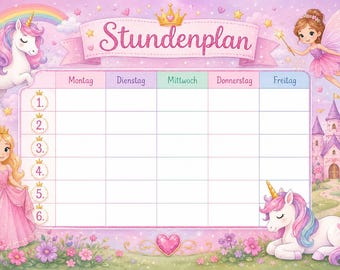 Girlish timetable – unicorn, princess & fairy