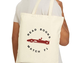Lesen Sie Bücher Uhr F1 Einkaufstasche, Formel 1 Fan Geschenk, Buchliebhaber, Bücherwurm Geschenk, F1 Merch, F1 Romance Tasche, Ferrari, McLaren, Baumwollsegeltuch