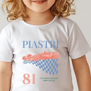 Oscar Piastri peuter T-shirt, F1 McLaren retro kinder-T-shirt, formule 1-raceauto, racemerchandise, verjaardagscadeau, motorsportcadeau voor jongen, meisje