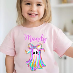 Maglietta personalizzata di Halloween "Ghost Girls", simpatica maglietta per bambini, dolcetto o scherzetto personalizzato per bambini, maglietta "Boo" carina, regalo iridescente per la stagione spettrale