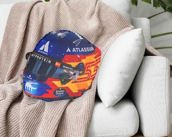 Carlos Sainz Williams F1 Helmet Pillow, Formula 1 Fan Gift Idea, Motorsport Lover, Custom Shaped Merch, Racing Home Decor, Race Memorabilia