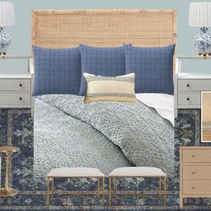 Chambre à coucher côtière chic préfabriquée, décoration d'intérieur classique et vintage moderne, tableau d'ambiance, liens commerciaux, téléchargement numérique, décoration de maison abordable