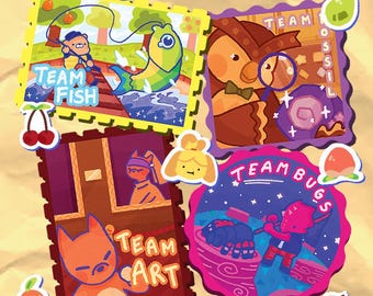 Animal Activities Stamp Sticker Pack | Fishing Bugs Fossil Art | Custom Waterproof 3" Sticker