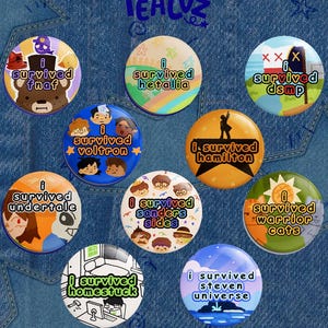 Nostalgia Fandom Buttons | FNAF Undertale Hetalia Voltron Warrior Cats DSMP | 1.5"