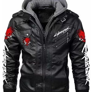 Cyberpunk 2077 Samurai Jacket – Custom Tailored Hooded Leather Biker Jacket – Gamer Cosplay Coat – Men&#39;s Cyberpunk Costume