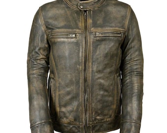 Custom Tailored Men’s Leather Jacket Genuine Cowhide Vintage Distressed