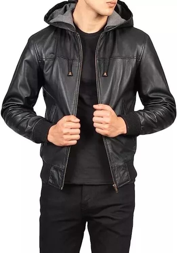 Men's Custom Lambskin Leather Biker Jacket – Slim Fit Hooded
