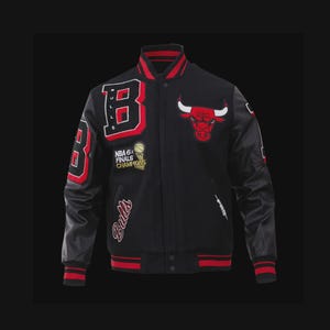 Jaqueta universitária de couro de carneiro Chicago Bulls feita sob medida e artesanalmente - Jaqueta bomber da NBA imagem 4