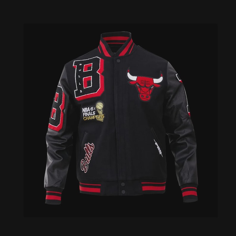 Jaqueta universitária de couro de carneiro Chicago Bulls feita sob medida e artesanalmente - Jaqueta bomber da NBA imagem 4
