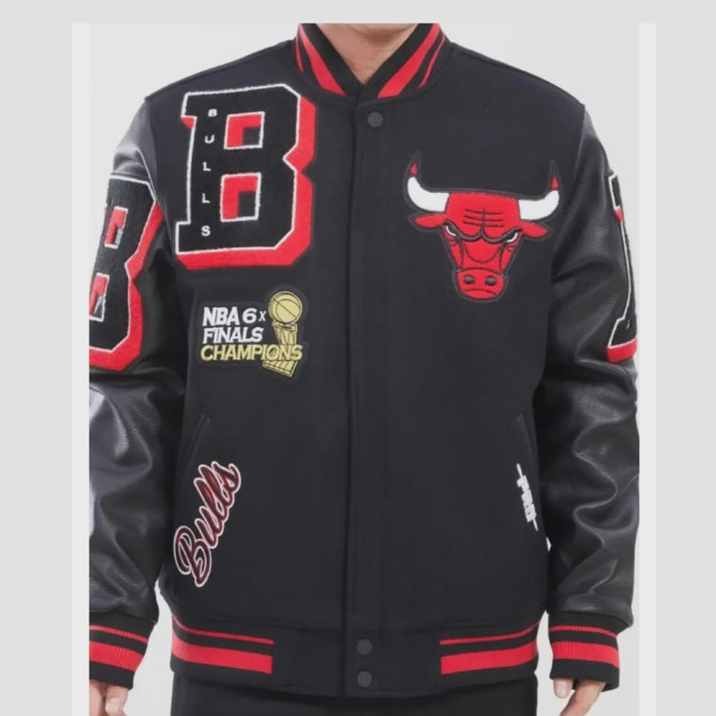 Jaqueta universitária de couro de carneiro Chicago Bulls feita sob medida e artesanalmente - Jaqueta bomber da NBA imagem 3