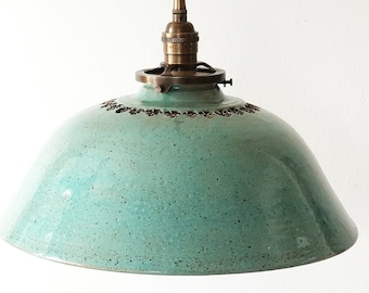Style#051 Handcrafted Pottery Pendant Light: Sea Mist Glaze, Kitchen Lighting