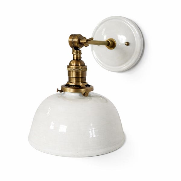 Stijl#007 Handgemaakte witte keramische wandkandelaar: cottage boerderijlamp