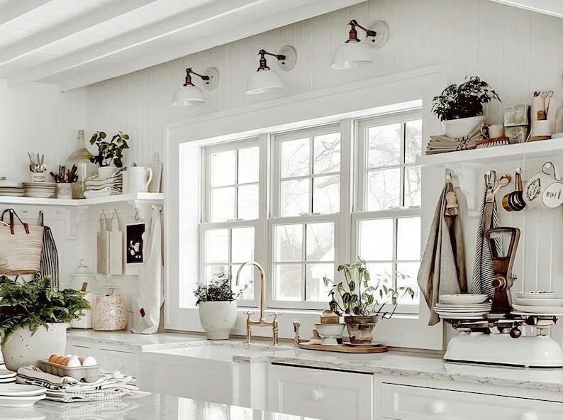 Style#007 Handmade White Ceramic Wall Sconce: Cottage Farmhouse Lamp image 9