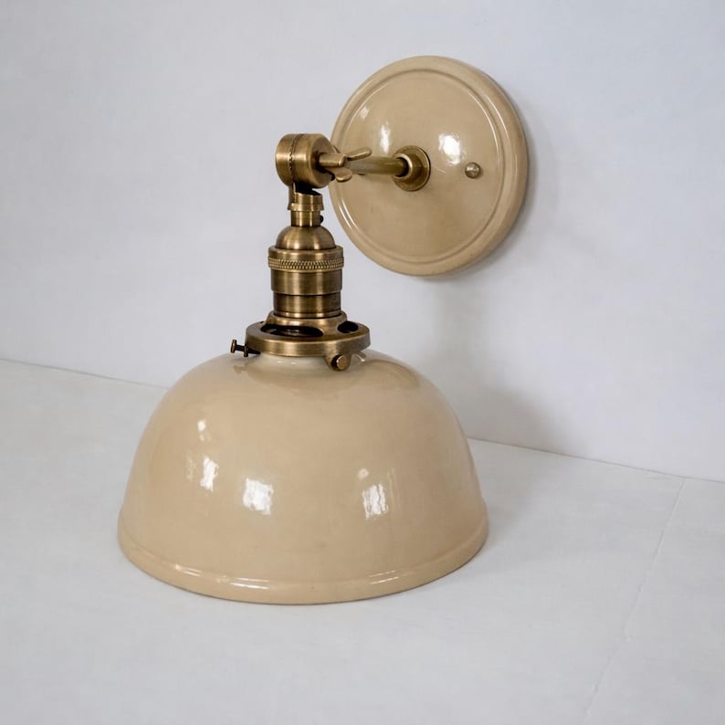 Style#007 Handmade White Ceramic Wall Sconce: Cottage Farmhouse Lamp Beige