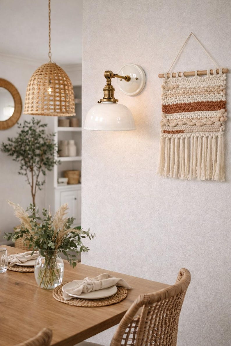 Style#007 Handmade White Ceramic Wall Sconce: Cottage Farmhouse Lamp image 2