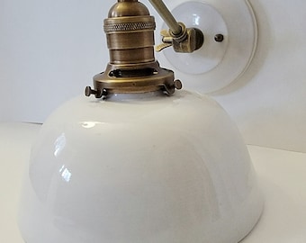 Style#066 White farmhouse sconce with adjustable arm and vintage looking wall plate