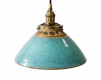 Style#054 Handmade Turquoise Pottery Pendant Lamp: Circle of Life Design