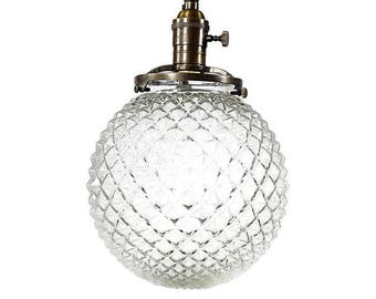 Style#023 Lighting - Diamond Cut Glass Globe -  Pendant - Hanging Light - Pendant lamp - pendant Light - Hanging Lamp - home decor lighting