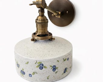 Style#071SCO Blueberry Ceramic Wall Sconce | Handmade Pottery Light | Farmhouse Cottage Wall Light | Antique Brass Sconce Lighting