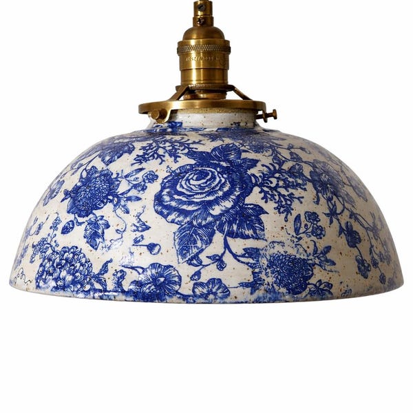 Stile n. 002 Illuminazione rustica floreale blu, illuminazione, lampada in ceramica, lampada a sospensione, illuminazione per la casa, lampada a sospensione, plafoniera