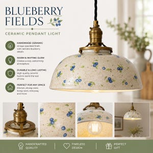 Style#1005 Blueberry Ceramic Pendant Light, Handcrafted Pottery Hanging Lamp, Cottagecore Farmhouse Kitchen Lighting, Artisan Ceiling Light