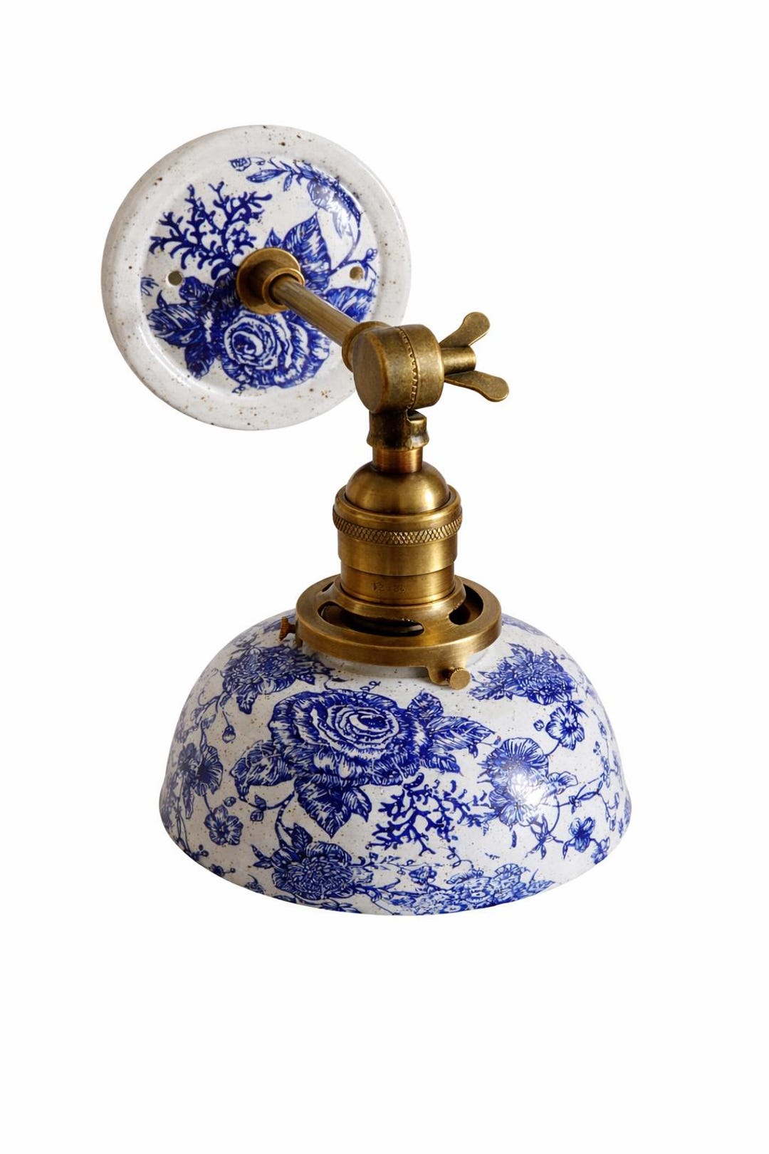 Style#061 Blue Floral Ceramic Wall Sconce | Cottagecore Pottery Light ...