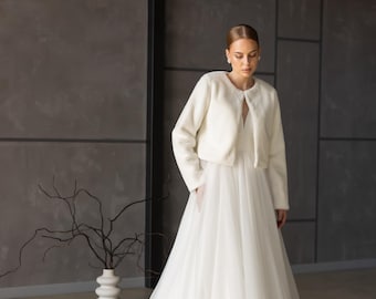 Ivory Faux Fur Wedding Coat, Bride Cape Jacket