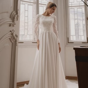 Vestido de novia, vestido modesto, vestido de novia brillante, vestido de novia, vestido de novia hecho a mano