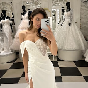 Fishtail wedding dress, mikado wedding dress, summer wedding dress, wedding dress with embroidery, wedding dress