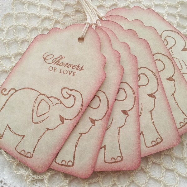 Baby Shower Tags Baby Elephant Its a Girl Pink Baby Gift Tags  Set of 6