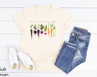 Uniseks T-shirt Laten we voor elkaar zorgen en elkaar zien groeien | Groentegroen duimontwerp tuinieren | Relaxed jersey voor dames