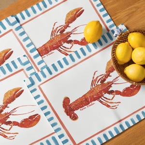 Red Lobster & Blue Stripe Placemats – Set of 4 Coastal Tableware