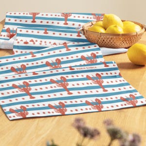Red Lobster & blue stripe pattern Table Runner - Coastal Table Setting