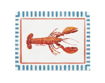 Lobster Placemats Set | Watercolour Art, Coastal Stripes, Seafood Dinner Table Linen