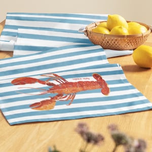Red Lobster & blue stripe Table Runner - Coastal Table Setting