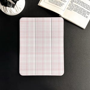 Pink check iPad Case: Book or Flip Style, with Apple Pencil Holder