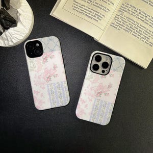 Coque pour iPhone 16 15 14 13 12 11 Pro Max, motif patchwork floral avec nœud, coque pour iPhone 16 15 14 7 8 Plus, mini coque pour iPhone 13 12 XR XS