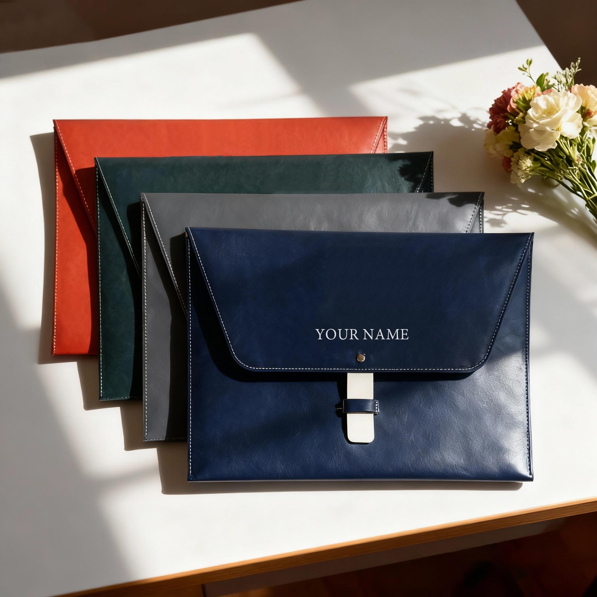 Personalized Name Leather Portfolio, Custom Leather File Folder, A4 ...