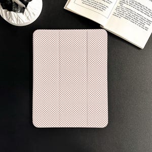Pink Grid Pattern iPad Case: Book or Flip Style, with Optional Pencil Holder