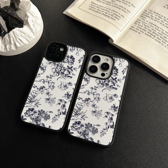 Retro Ink Flower iPhone Case for iPhone 16 15 14 13 12 Pro Max Xr Mini SE, Boho iPhone 7 8 Plus Phone Cover, Personalized Phone Case